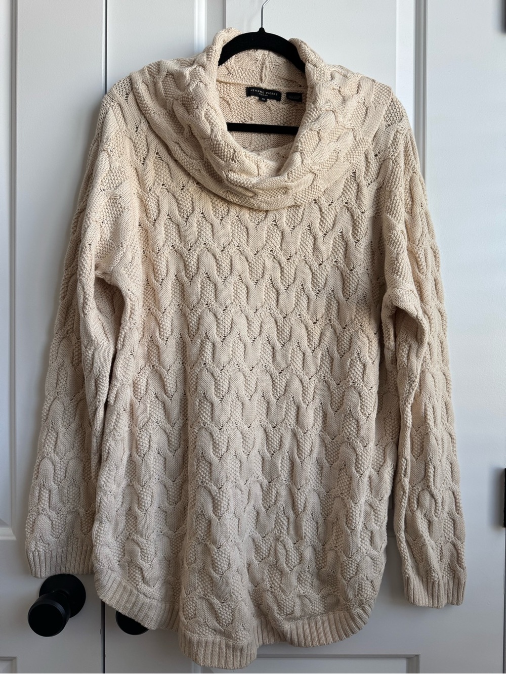 Jeanne Pierre 100% Cotton Cream Cable Knit Cowl Neck Sweater 1X